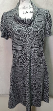 Calvin Klein Sheath Dress Women Size 10 Gray Animal Print Short Sleeve Cowl Neck