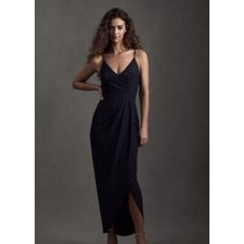ANTHROPOLOGIE BHLDN Black Lyra V-Neck Faux Wrap Stretch Pleated Midi Dress 6