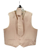 Rucci Chillino Men's Khaki Beige Vest Matching Tie  Hanky Striped Size 2XL