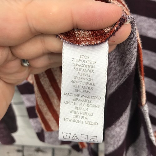 LOGO Lori Goldstein Top Womens 1X Purple Long Sleeve Striped Blouse Stretch - Picture 16 of 17