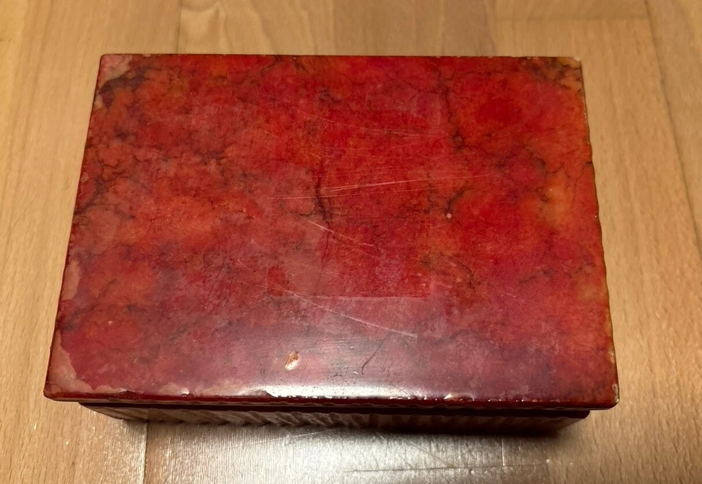 Schmuckkästchen, Vintage, roter Alabaster oder Marmor