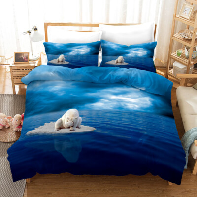 3D Eisbär Meer Himmel Wolke Blau Quilt Cover Set Bettwäsche Sets Kissenbezüge 64