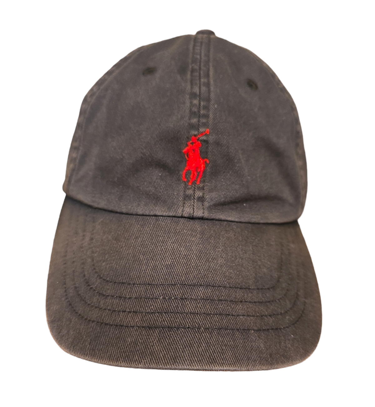Polo vintage Ralph Lauren pony rosso cappello berretto nero regolabile cinturino in pelle posteriore