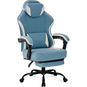 Office Computer Fabric Chair Reclining Gaming Chair w/ Footrest & Lumbar Support