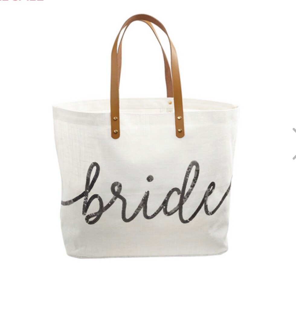 BRIDE Mud Pie Jute Tote Bag Wedding Sequin Mrs Marry Me Beach