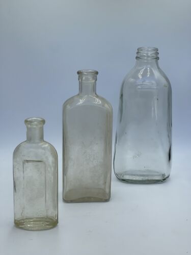 Vintage x3 Eucalyptus oil bottle / Clear Glass Medicine Bottle Antique. K - Photo 1/13