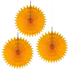 8" Paper Rosettes Fan Medallions Golden Yellow Wedding Party Decoration (3 Pack)