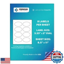 Premium Label Supply White Sticker Oval Labels – 3.33" x 2" Oval – Laser/Inkj