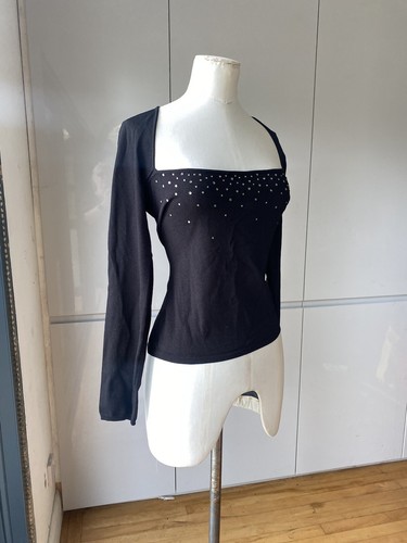 IPSE GAZEBO VINTAGE ELASTICIZZATO NERO TOP DETTAGLIO DIAMANTE MADE IN ITALY 75% VISCOSA - Foto 9 di 11