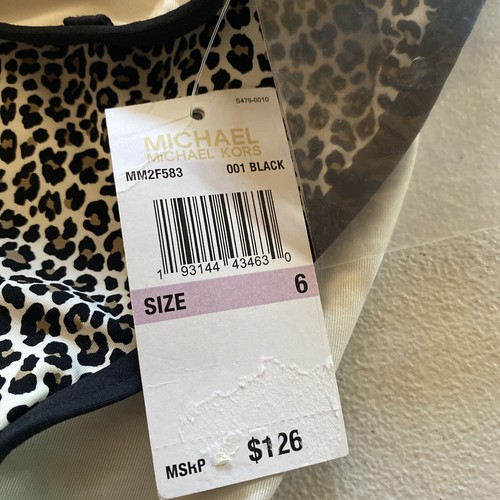 Michael Kors Logo Belt Printed Bandeau One Piece Swimsuit, Size 6, Black 👍 - Picture 3 of 3