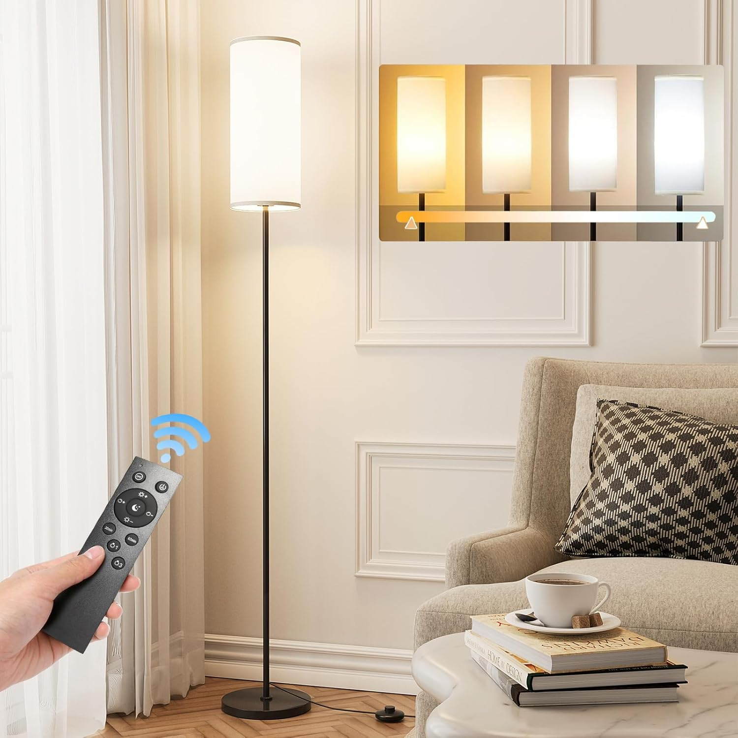 Modern LED Floor Lamp with Remote Control for Living Room - Stepless Dimming-image