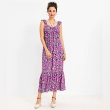 NWT Loft Hibiscus Ruffle Midi Halter Dress in Purple Clover Size 2