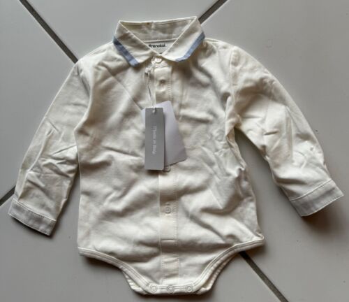 NWT Prenatal Made in Italy Ivory Blue Trim Knit Top Dress Shirt 9 - 12 Months