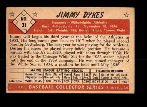 1953 Bowman Color #31 Jim Dykes VG-EX (Hairline Crease) - Picture 2 of 2