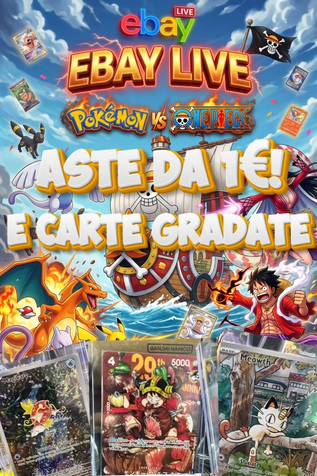 ⚡️ LIVE EBAY: Aste da 1€! Carte singole Pokemon e One Piece e gradate