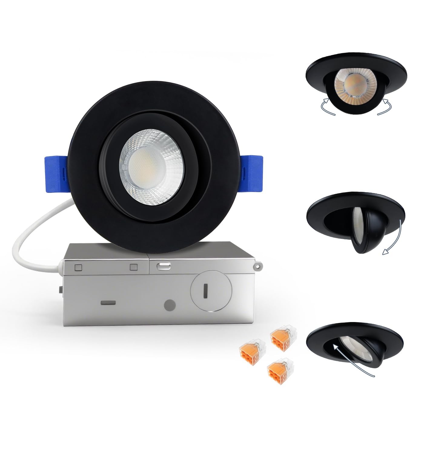 3 Inch 5CCT Gimbal LED Recessed Lighting with Jbox, 360°+90° Adjustable Direc...