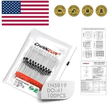 100 Pcs Schottky Barrier Rectifier Diodes 1A 40V DO-41 DO-204AL Axial 5819 IN...