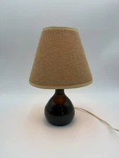 Handmade Pottery Dark Brown Kitchen Accent Lamp With Burlap Shade