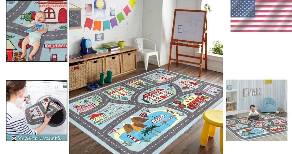 Alfombra de juego suave para niños 5'x7' alfombra de tráfico Foto 2 de 4