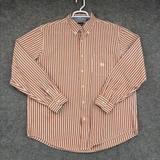 Chaps Button Down Shirt Mens XL Orange White Striped Long Sleeve Preppy Casual