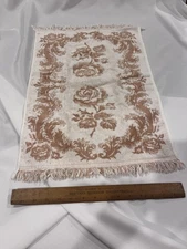 lady pepperell Hand Towel Rose Pattern Tan Brown Vtg Retro Bathroom Fringe Edge