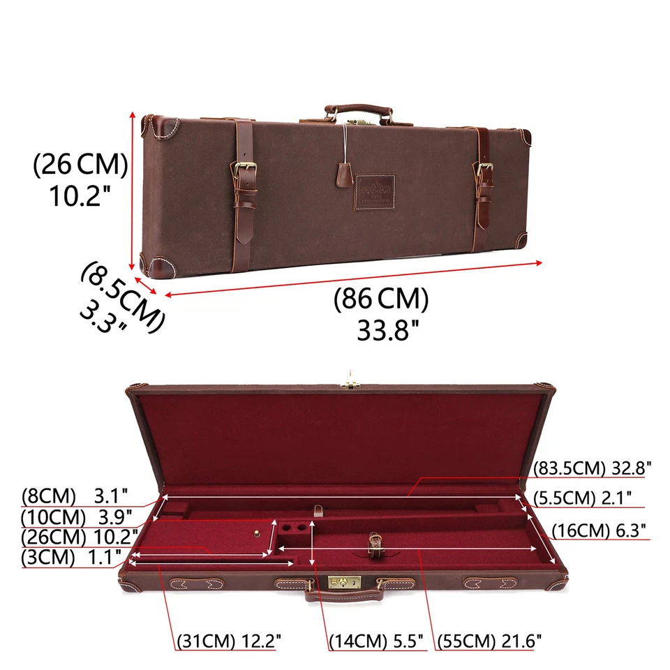 TOURBON Vintage Canvas Leather Gun Case Hunting Shotgun Storage Hard Box w/Lock - Image 2 of 4