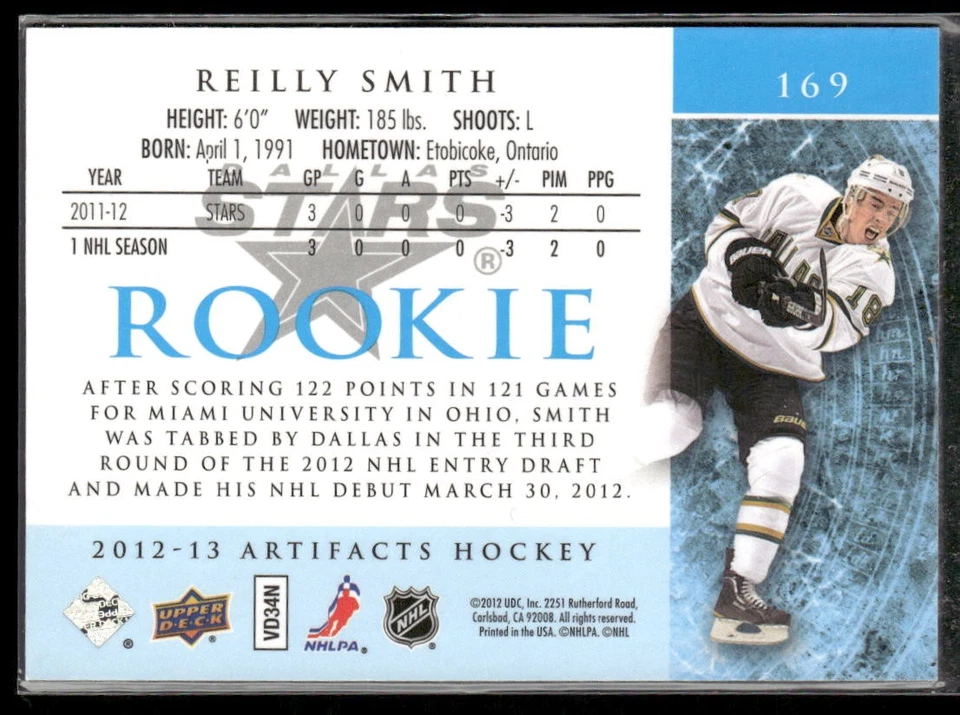 2012-13 Upper Deck Artifacts Reilly Smith RC /999 #169 Dallas Stars - Image 2 of 2