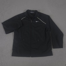 VTG Nike Jacket Mens L Black Swoosh Full Zip Mesh Lined Track Windbreaker Y2K