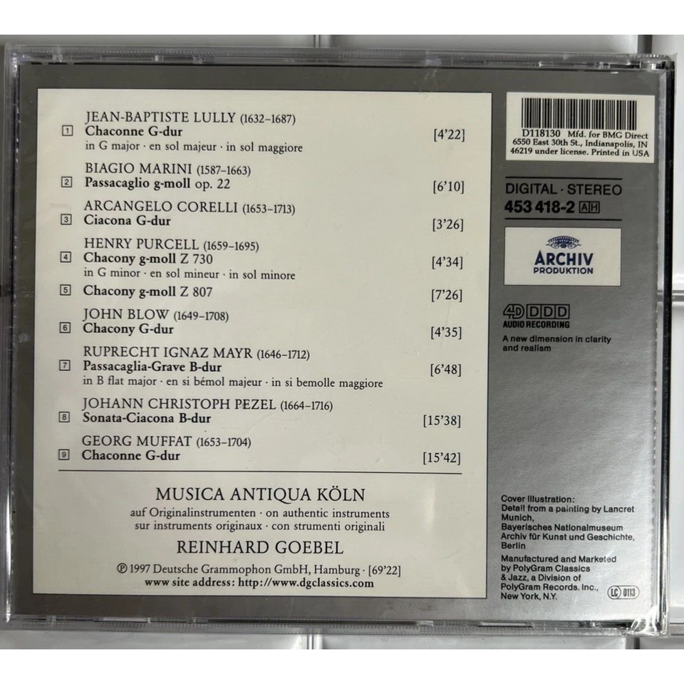 Chaconne CD by Musica Antiqua Koln Reinhard Goebel 1997 SEALED!! 4D Recording - Image 2 of 2