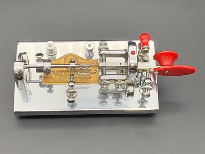 Original Vibroplex Delux Telegraph Morse Key Bug Chrome #184749 Deluxe (3) 