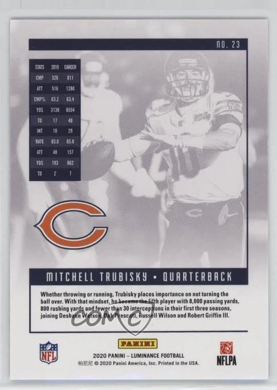 2020 Panini Luminance Green /75 Mitchell Trubisky #23 - Image 2 of 2