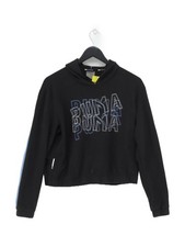 Puma Women's Hoodie L Black Graphic Nylon with Elastane, Polyester Pullover