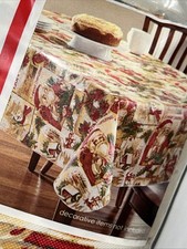Christmas Reindeer Santa Vinyl Tablecloth Holiday Time Rectangle 60x85 NEW/177j