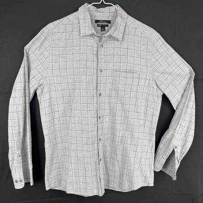 Marc Anthony Luxury Men Slim Fit Plaid Button Down Shirt Grey Cotton Blend Sz M