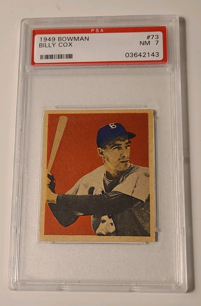 1949 BOWMAN #73 BILLY COX RC PSA 7 Near Mint Brooklyn Dodgers ROOKIE CARD