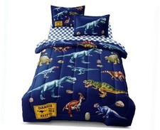 Kid Twin Comforter Set - 5 Piece Dinosaur Bedding Set for Dark Blue-dinosaur