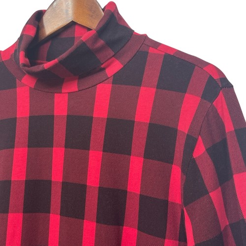 CJ Banks 1X Turtleneck Top Red Black Buffalo Plaid Long Sleeve Pullover Blouse - Picture 9 of 9