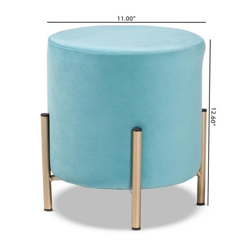 Baxton Studio Thurman Sky Blue Velvet and Gold Finished Metal Ottoman - Picture 8 of 9