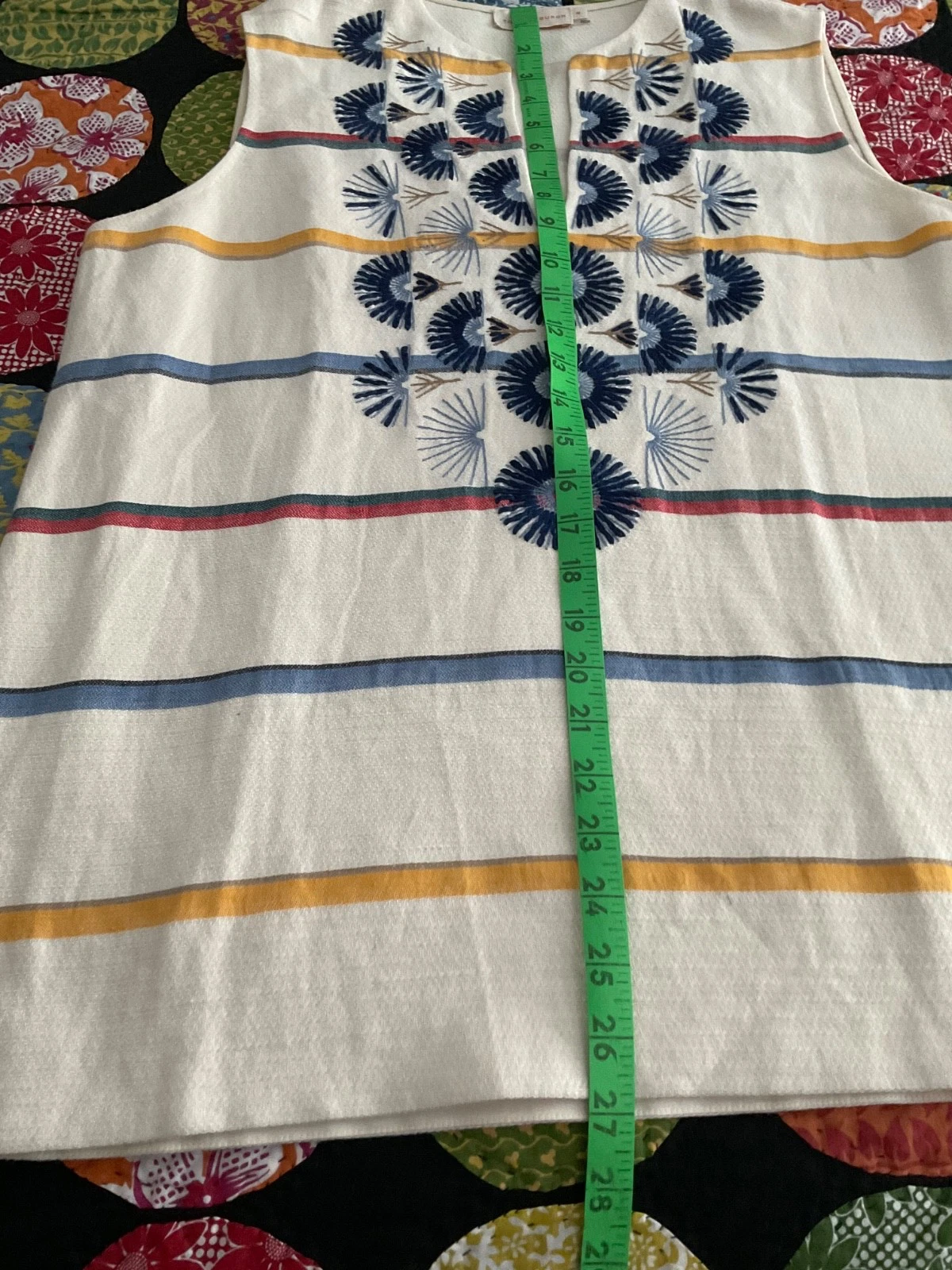 Tunica smanicata Tory Burch Avery misto lino ricamata avorio 10 nuova senza etichette