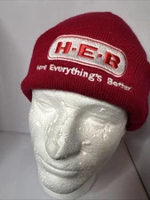 H-E-B GROCERY STORE Red Embroidery LOGO EMPLOYEE KNIT Beanie Hat Cap HEB Uniform