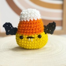 Handmade Crochet Candy Corn Bat Amigurumi   Kawaii Halloween Decor