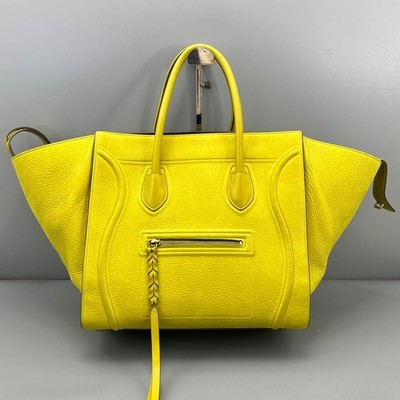 CÉLINE Luggage Phantom Medium Tote Shoulder Bag Yellow Grain Leather Rare Auth