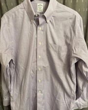 Brooks Brothers Regent Shirt Mens 16 34 Purple White Micro Check Non-Iron Cotton