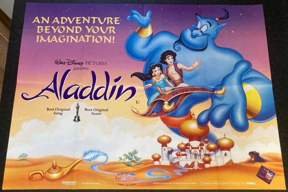 ALADDIN 1992 Original Cinema UK Quad Movie POSTER Disney Classic - Image 2 of 4