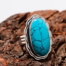 Blue Turquoise 925 Sterling Silver Jewelry Ring, Christmas Gift, Dainty Ring
