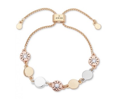 DKNY   Tri-Tone Crystal & Logo Disc Slider Bracelet