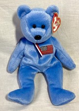 Rare 2001 Ty Beanie Baby AMERICA The blue 9/11 Red Cross Charity Bear NWTS VGC 