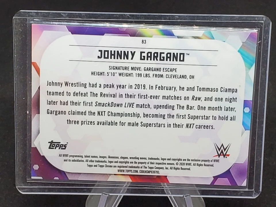 2020 Topps Chrome WWE Johnny Gargano Orange Refractor Numbered #/25 - Image 2 of 2