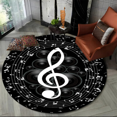 Piano Black White Key Music Rug Symbol Round Carpet Area Rug Non