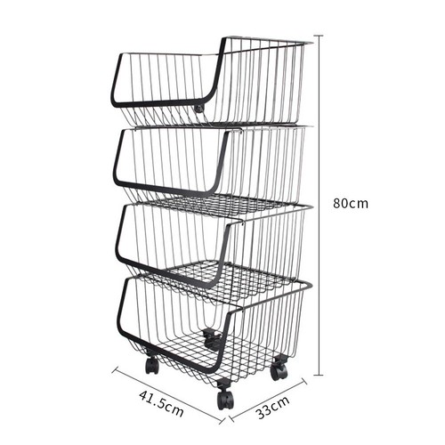 STORAGE STACKING WIRE BASKET STACKABLE SHELVES VEGETABLE FOOD KITCHEN RACK WHEEL - Picture 28 of 43